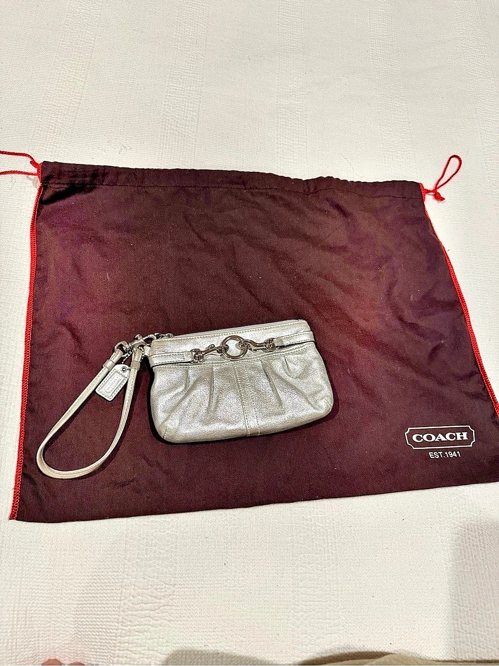 Coach Metallic Silver Wristlet Clutch Like New